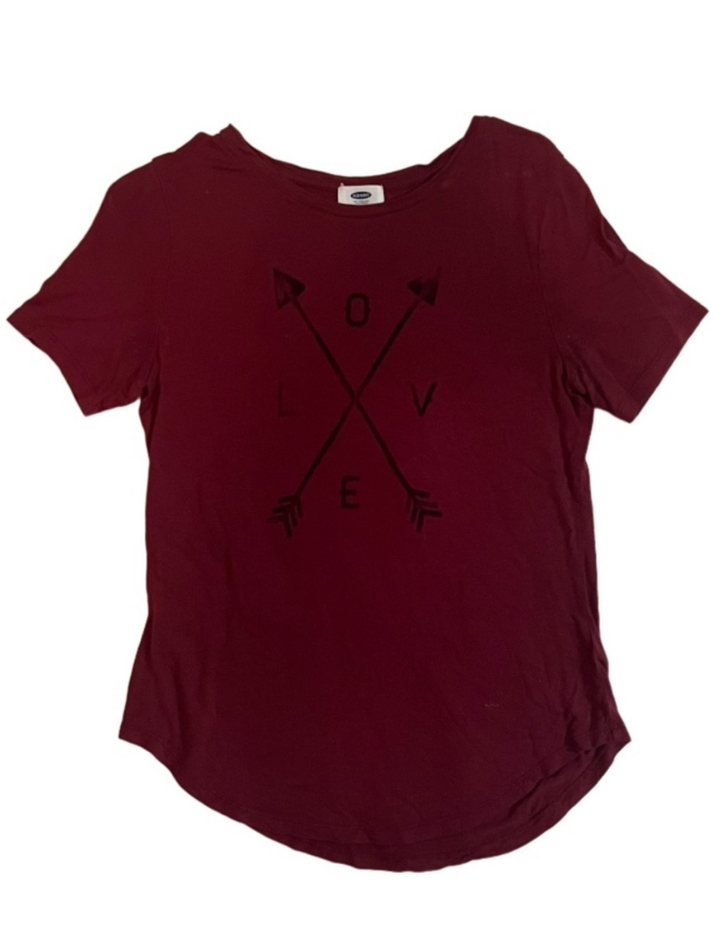 Old Navy Women's Burgundy Short-Sleeve Tee with Arrow LOVE Graphic